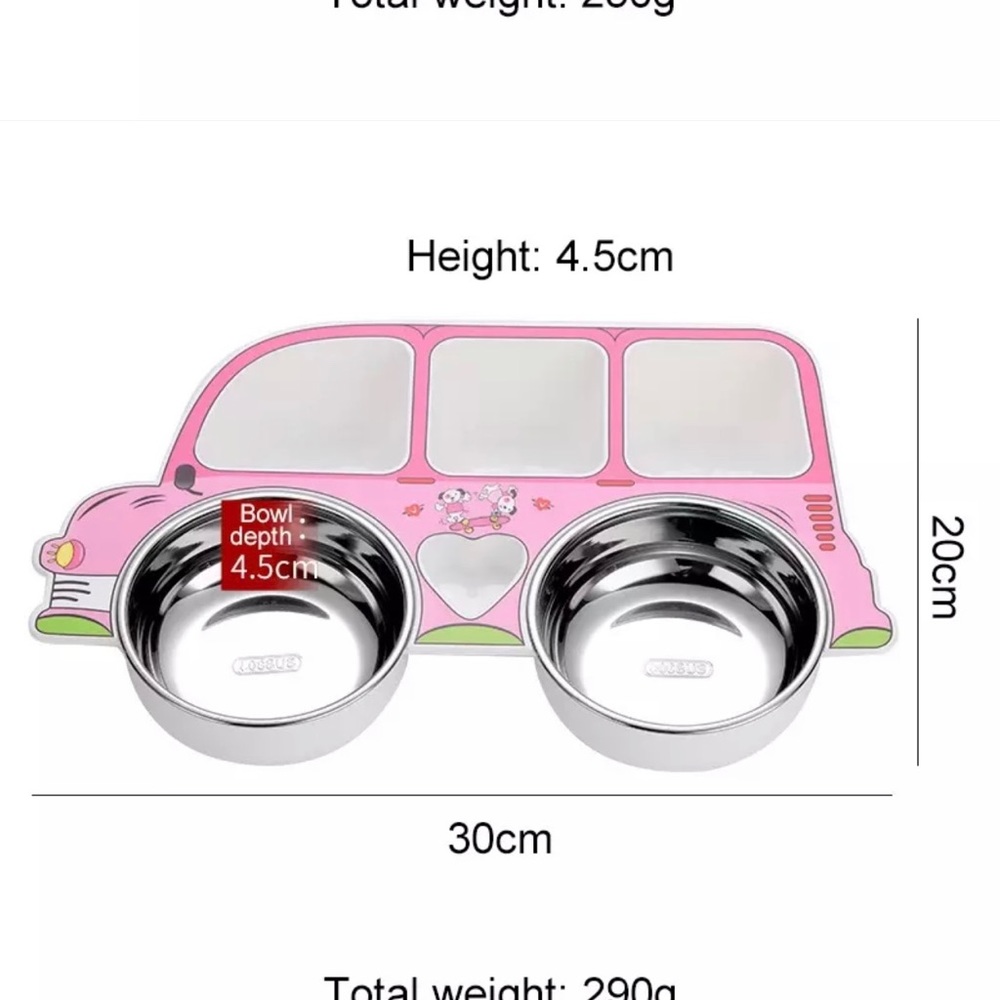 5 Compartment Stainless Steel Baby Feeding Bowl With Tray- Pink